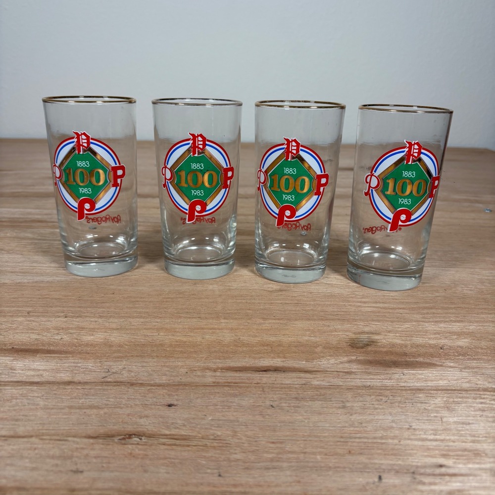 Vintage Philadelphia Phillies 100th Anniversary Glasses Roy Rogers 1983 Set of 4